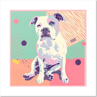 70s American Staffordshire Terrier Vibes: Pastel Pup Parade Posters and Art